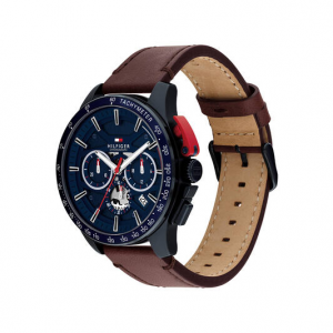 Tommy hilfiger heren horloge Bank blauw kast en bruine lederen band - 2011739