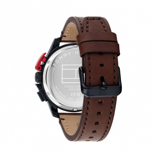 Tommy hilfiger heren horloge Bank blauw kast en bruine lederen band - 2011739