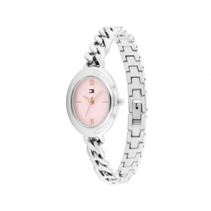 Tommy Hilfiger , dameshorloge Demi met ovale kast en roze plaat en goudkleurige wijzers - 2011811 Tommy Hilfiger , dameshorloge Demi met ovale kast en roze plaat en goudkleurige wijzers - 2011811