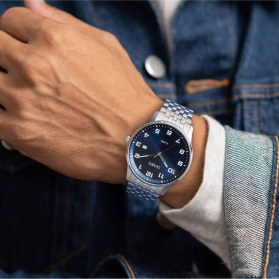 Olympic heren horloge staal met blauwe plaat - 2011812
