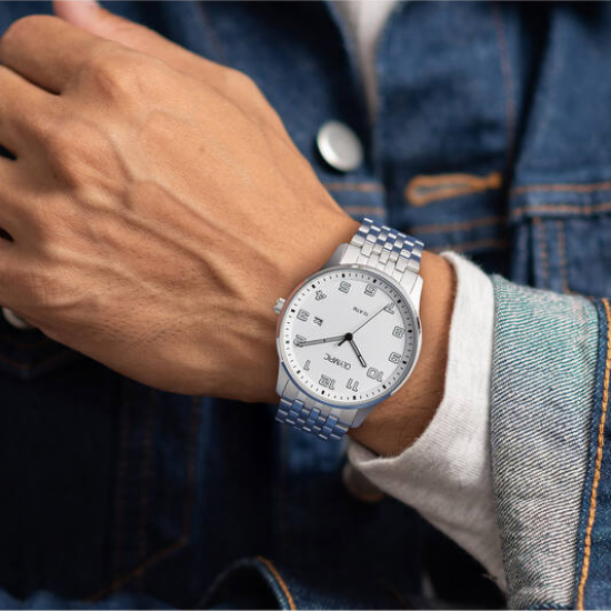 Olympic heren horloge staal met witte plaat - 2011813