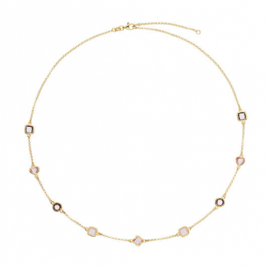 Verguld zilveren collier met paars/roze stenen - 2011816