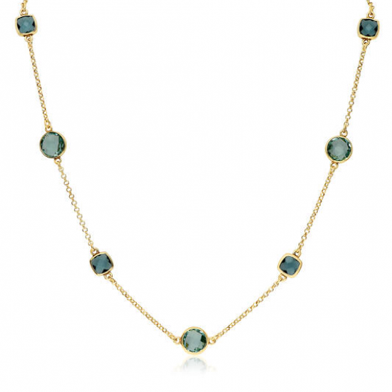 Verguld zilveren collier met blauw/turqoise stenen - 2011817