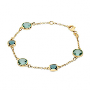 Verguld zilveren armband met blauw/turqoise stenen - 2011818