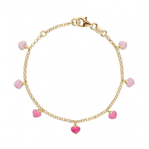 Verguld zilveren armband met roze hartjes - 2011820