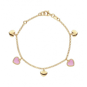 Verguld zilveren armband met roze hartjes - 2011821