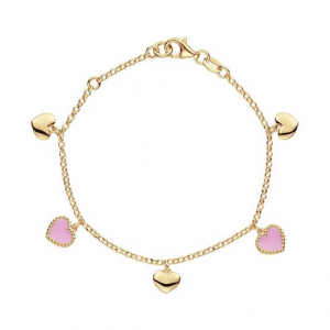 Verguld zilveren armband met roze hartjes - 2011821