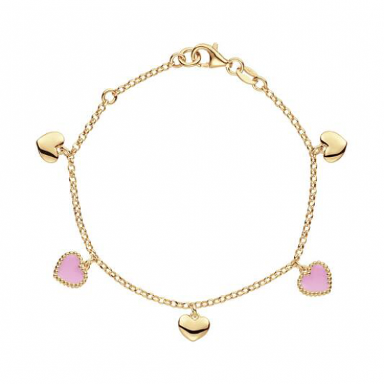Verguld zilveren armband met roze hartjes - 2011821