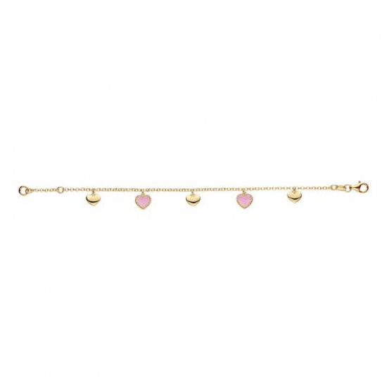 Verguld zilveren armband met roze hartjes - 2011821