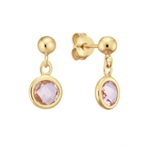 Zilver verguld oorhangers met roze steen - 2011824