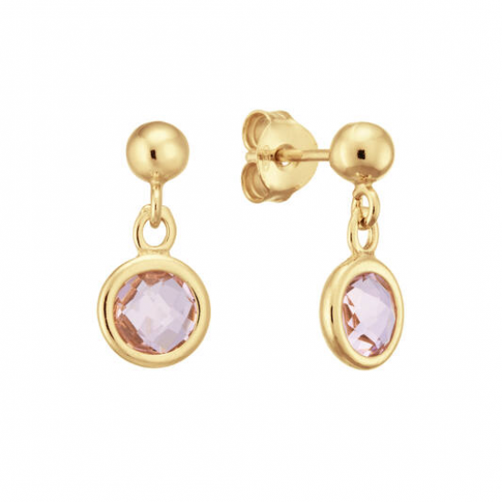 Zilver verguld oorhangers met roze steen - 2011824