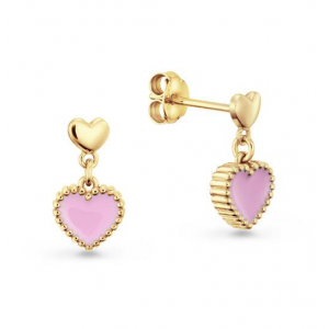 Zilver verguld oorhangers met roze hart - 2011825