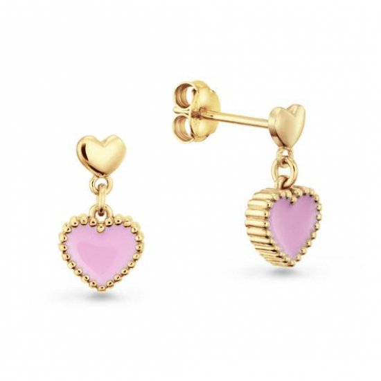 Zilver verguld oorhangers met roze hart - 2011825