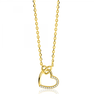 Zinzi zilver verguld coolier met hart open half gezet met zirconia - 2011962