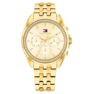 Tommy Hilfiger dames horloge goudkleur met chrono plaat en stenen in de lunette - 2011991