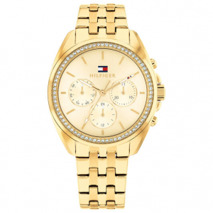 Tommy Hilfiger dames horloge goudkleur met chrono plaat en stenen in de lunette - 2011991