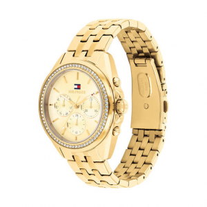Tommy Hilfiger dames horloge goudkleur met chrono plaat en stenen in de lunette - 2011991