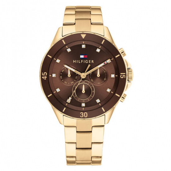Tommy Hilfiger horloge goudkleur met bruine chrono plaat en bezel - 2012027