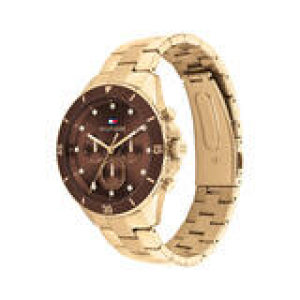 Tommy Hilfiger horloge goudkleur met bruine chrono plaat en bezel - 2012027