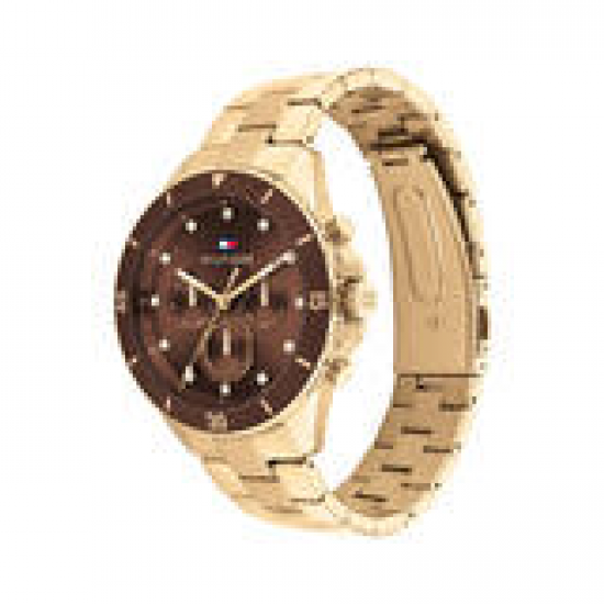 Tommy Hilfiger horloge goudkleur met bruine chrono plaat en bezel - 2012027