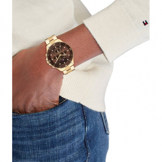 Tommy Hilfiger horloge goudkleur met bruine chrono plaat en bezel - 2012027
