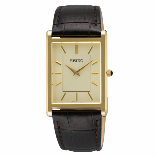 Seiko Herenhorloge langwerpig goudkleurig met lederen band - 2012249
