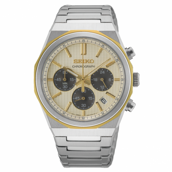 Seiko Herenhorloge chronograaf bicolor met stalen band saffier glas en 10bar - 2012246